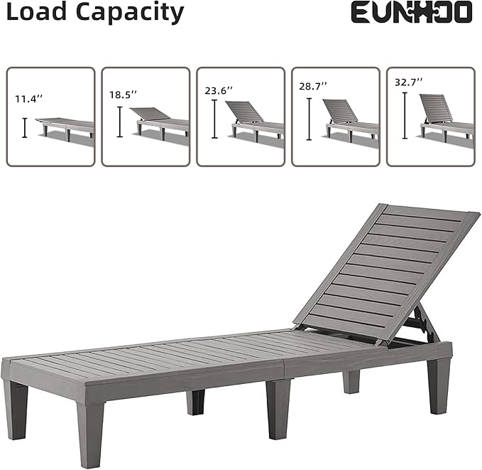 Outdoor Chaise Lounge Set of 2, Adjustable Pool Lounge Chair with 5 Positions Backrest, Waterproof Sun Loungers for Garden Pool Beach Patio Deck Sunbathing