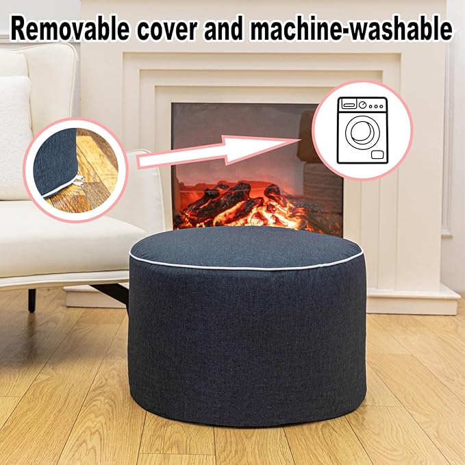 Outdoor Ottoman Outdoor Ottomans for Patio 19x12 Inches Modern Lightweight Foam Stuffed Pouf Outdoor Footstool Footrest Foot Stool Waterproof (Navy Blue)