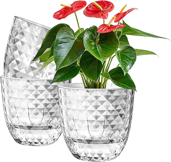 Self Watering Pots for Indoor Plants, Flower Pots, Self Watering Plant Pot-3pcs 6inch Clear