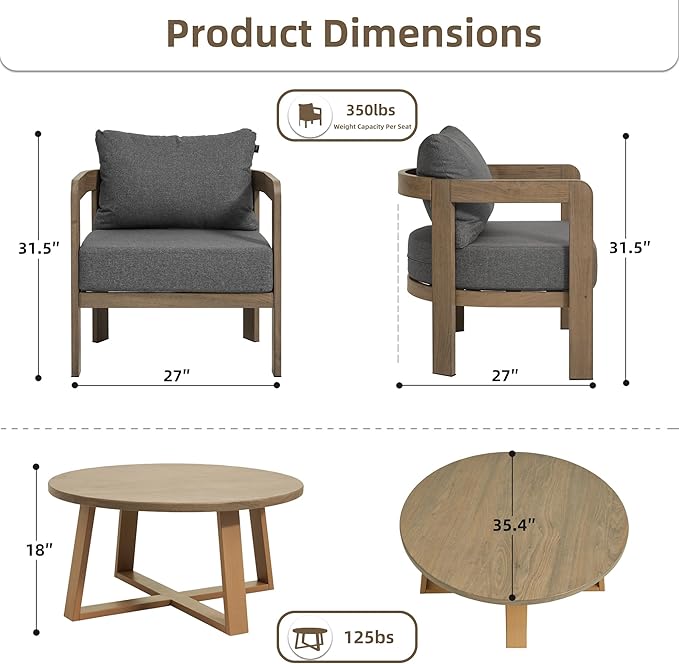 Outdoor Patio Furniture Set, 5 Pieces Modern Metal Patio Conversation Set with 6" Thick Cushions, Outdoor Lounge Sofa 350lbs for Backyard Porch Balcony, Grey