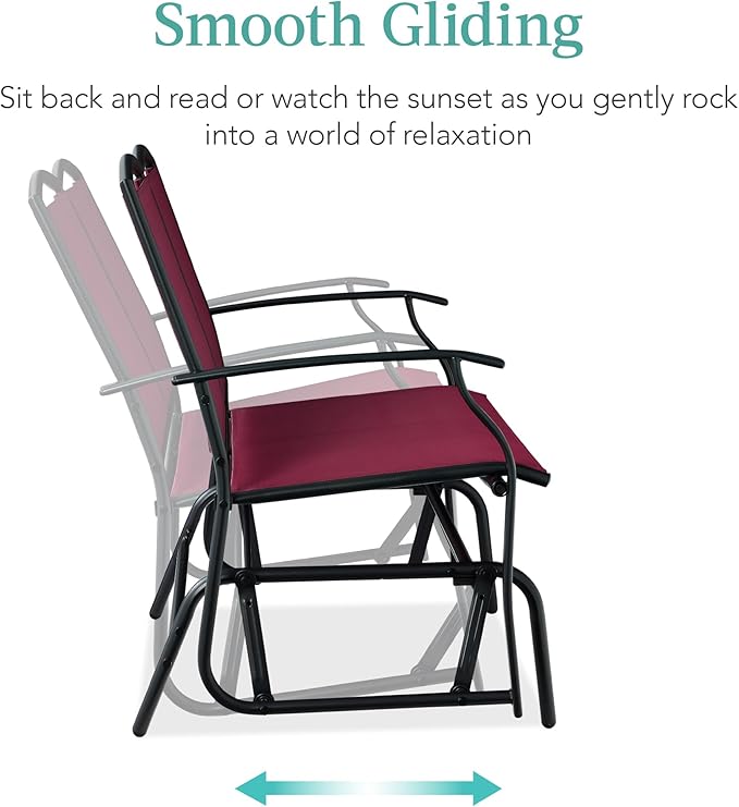 Best Choice Products 2-Person Outdoor Patio Swing Glider Steel Bench Loveseat Rocker for Deck, Porch w/Textilene Fabric, Steel Frame - Burgundy/Black