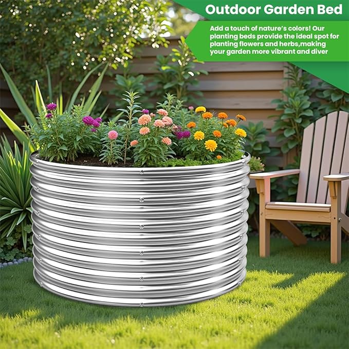 4 Pack Tall 2x2x1.5FT Round Raised Beds for Gardening, Corrugated Galvanized Steel Raised Garden Bed, Outdoor Metal Above Ground Garden Bed for Vegetables and Flowers