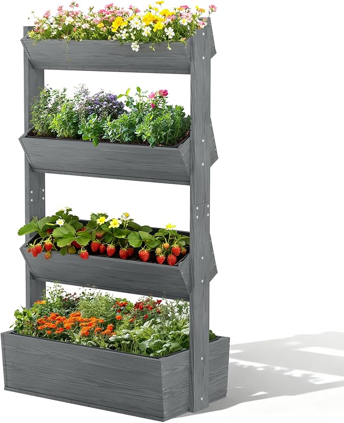 DoCred Vertical Wooden Raised Garden Bed, 4 Tier Upgraded Garden Planters Freestanding Wood Plant Stand Flower Rack Wooden Planter Box for Plants Herbs Flowers Vegetables Outdoor Indoor