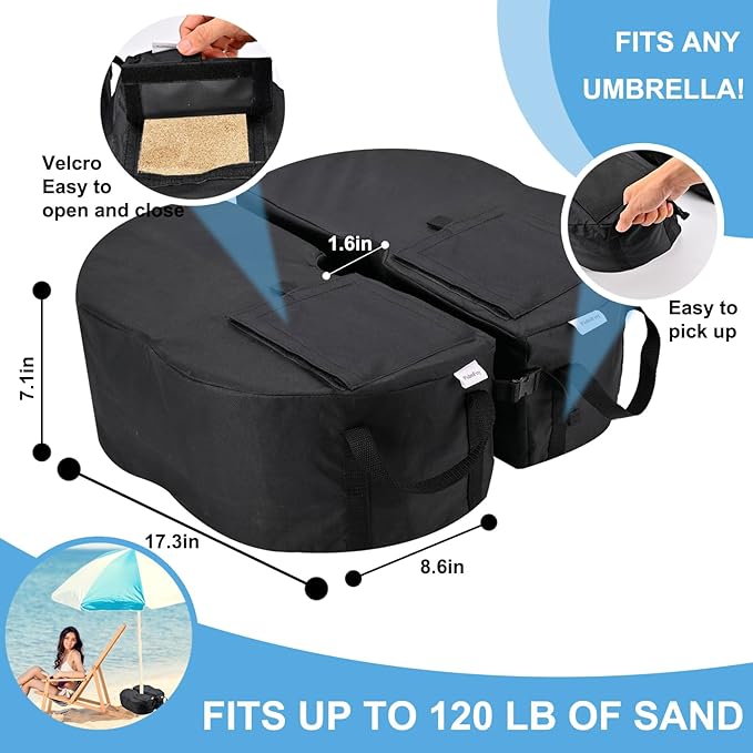 2 Pcs Quality Umbrella Base Weight, Umbrella Base Weights Sandbag, 80 Lb of Umbrella Sand Bag Fits Any Offset, Cantilever & Any Outdoor Patio Umbrella Stand ~ Easy Set Up (Combinable)