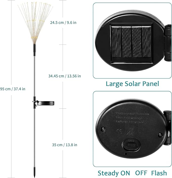 JJGoo Outdoor Solar Lights Firework, 2 Pack 120 LEDs Waterproof Solar Lights for Outside Garden Yard Pathway Fence - Warm White