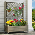 YITAHOME 43.3x17.7x61 in Planter Trellis Box with Wheels & Drain Plug, Outdoor Resin Raised Garden Bed for Climbing Plants, Large Weather-Resistant Design, Light Brown