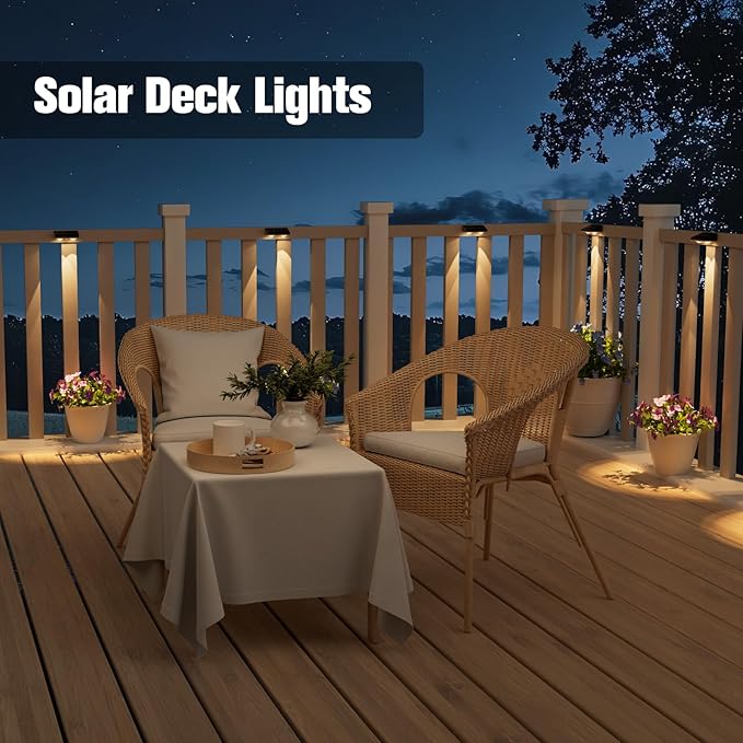 NIORSUN Solar Fence Lights,16 Pack Solars Deck Light,Warm White Color,Outdoor Bulb Waterproof Led IP65,Power Patio Lamp with Lenses for Outside/Backyard/Railing/Yard(Black)