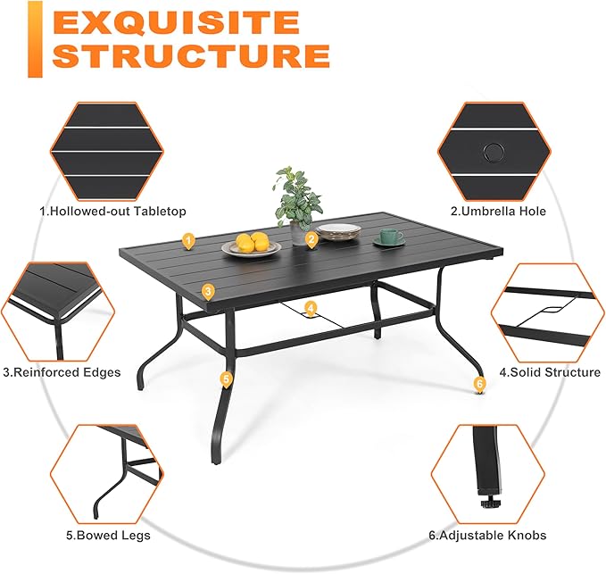 NUU GARDEN Patio Dining Set 7 Pieces Outdoor Dining Set for 6 Patio Swivel Chairs Textilene with 1 Metal Large Dining Table 6 Person Patio Set for Lawn Garden Deck, Brown and Black