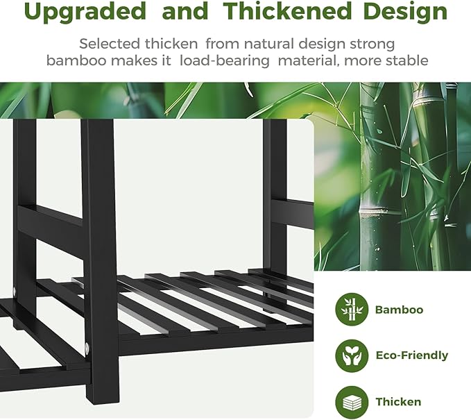 Bamworld Plant Shelf Indoor 55" Tall Bamboo Plant Shelves 5 Tier Hanging Plant Stand Large Ladder Shelf Flower Stand Plant Holder Plant Rack for Garden Balcony Home Decor Living Room Bedroom Black