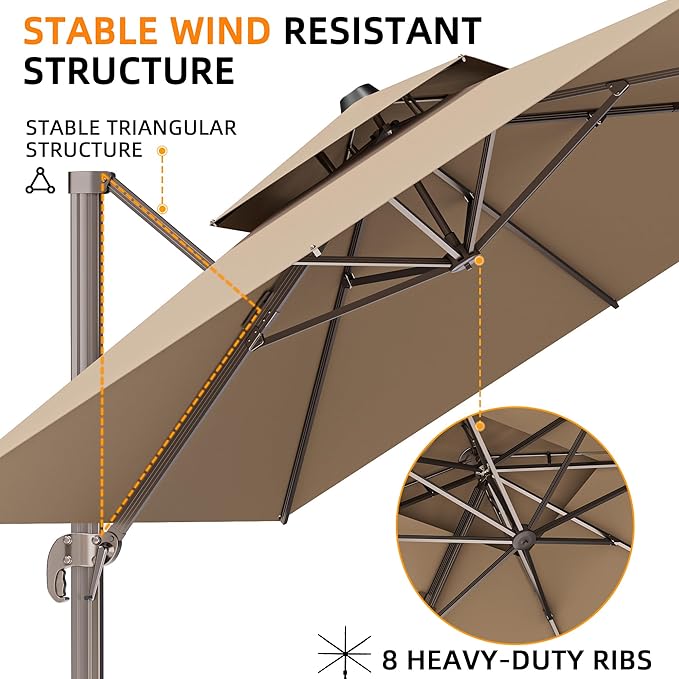 9' X 12' Cantilever Outdoor Patio Umbrellas with Base Included, Large Rectangle Umbrella Heavy Duty 360°Rotation Offset Umbrella for Garden Deck Pool Patio,Brown