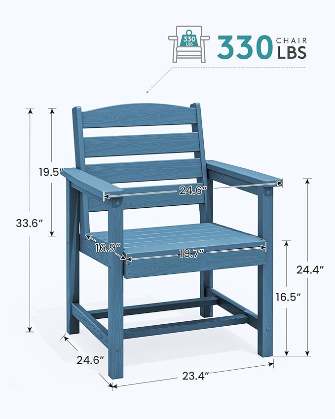 SERWALL Outdoor Dining Chairs Set of 4, All-Weather HDPE Patio Chair with 19.7" Widened Seat, for Backyard, Garden, Blue