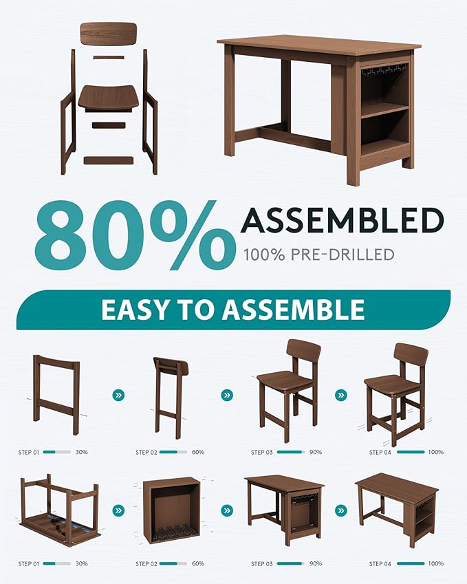 SERWALL 10-Piece HDPE Counter Height Dining Table Sets with Storage and Wine Rack, 2 Rectangular Bar Table with Bar Stools Set of 8 for Garden, Backyard, Kitchen, Brown