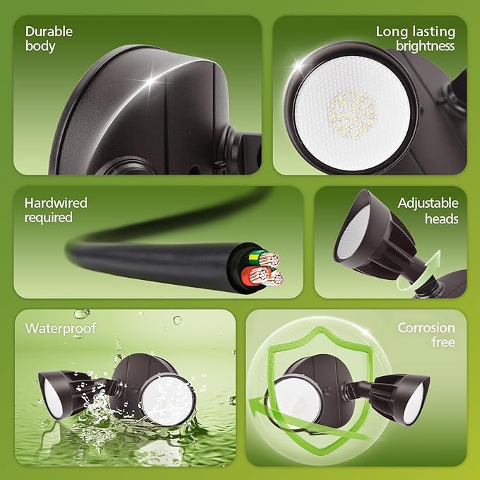 Philips 44W 3500LM ‌LED Security Flood Light‌ ‌Outdoor‌，Switch Controlled Aluminum ‌Security Light‌, 2 Adjustable Heads，5000K Daylight，Wet Location for Patio, Garden, Yard Lights