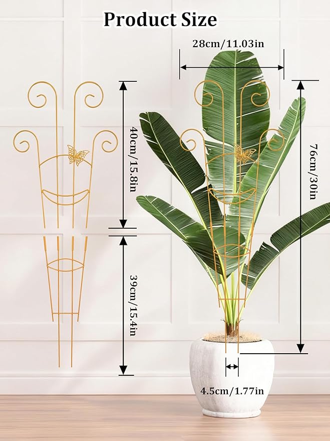 2 Pcs Tall Trellis for Potted Plants, 30'' Expandable Butterfly Shape Garden Trellis for Climbing Plants Indoor, Plant Pothos Climber Support for Monstera, Ivy, Hoya, Vine (Gold)
