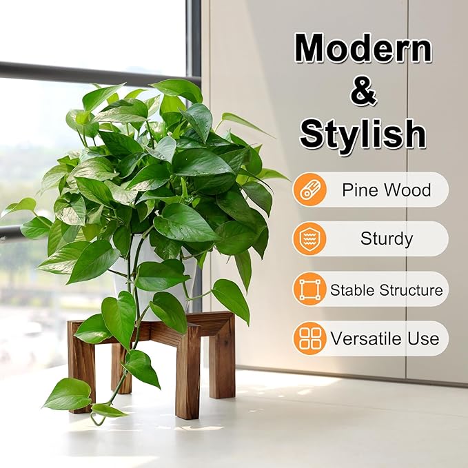 Plant Stand, Indoor/Outdoor Wood Plant Holder, Single Flower Pot Stand, Sturdy Planter Stands (Walnut, Fit 5-9 Inch Pots)