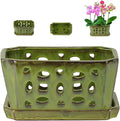 W&W Orchid Pot with Holes and Saucer for Repotting, YellowGreen, 9.7 Inch