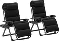 Outsunny Zero Gravity Chairs Set of 2, Reclining Folding Zero Gravity Lounge Chair, Outdoor Lounge Chairs with Removable Cushion, Headrest, and Cup Phone Holder Tray for Patio, Beach, Black
