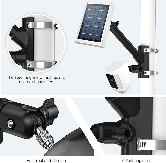 HOLACA 2-in-1 Pole Mounting Bracket for Ring Stick Up Cam/Spotlight Cam Pro/Plus/Outdoor Cam Plus, Solar Panel and Battery Outdoor Mount Accessories