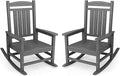 KINGYES Oversized Outdoor Rocking Chair Set of 2, HDPE Patio Rocking Chairs for Adults,Gray