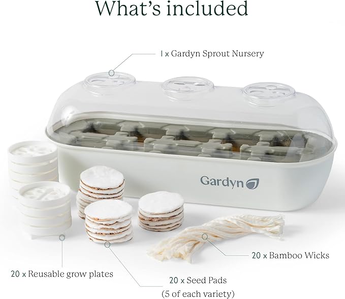 GARDYN Complete Microgreens Growing Kit - Indoor Herb Garden - Indoor Hydroponics Growing System Kit Nursery Seed Starter Tray, 20 Seed Pads, Bamboo Wicks,10 Grow Plates