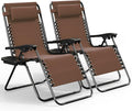 Nestl Zero Gravity Chairs Set of 2, Patio Lounge Chair Outdoor with Pillows & Cup Holder Trays, Adjustable Steel Mesh Reclining Camping Chair, Folding Patio Lawn Chair for Deck, Beach, Yard - Brown