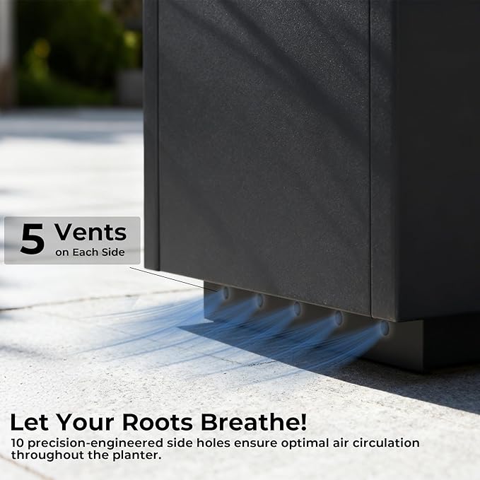 Worth 28" Galvanized Steel Planter Box, Outdoor Rectangular Tall Metal Planter with Insert Shelf & Drainage Holes, Matte Black Standing Plants Box for Patio, Garden, Balcony