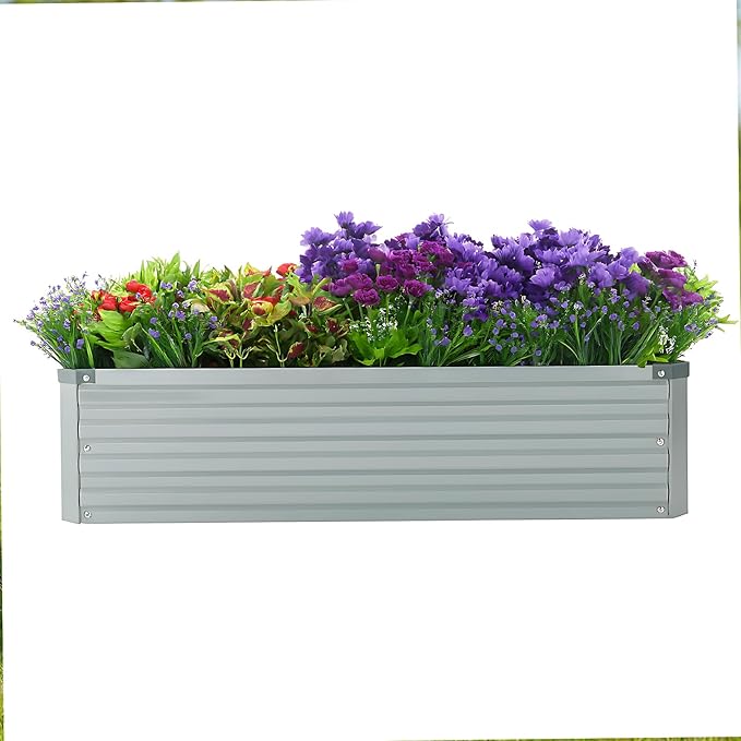 2 Pack 4x2x1FT Galvanized Raised Garden Beds Kit Outdoor Metal Gardening Planter Box for Vegetable Elevated Flower Herbs,Gray