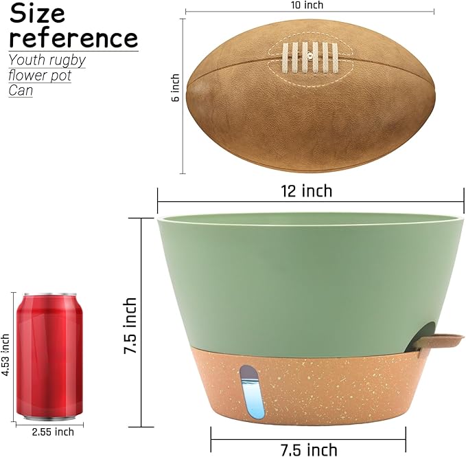 12-Inch Self Watering Planters with Drainage Holes, Large Flower Pots for Indoor Outdoor Plants, Garden Pots Green 3 Pack
