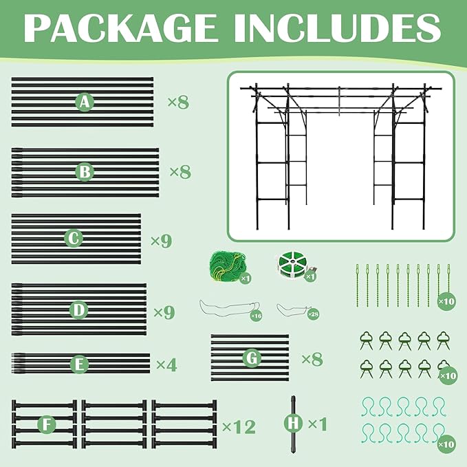 Garden Arch Trellis, 87in H x 118in L Large Garden Arch Arbor Trellis for Climbing Plants Outdoor Plant Support for Cucumber Grape Vine,Tall Metal Gardens Archway for Lawn Party Ceremony