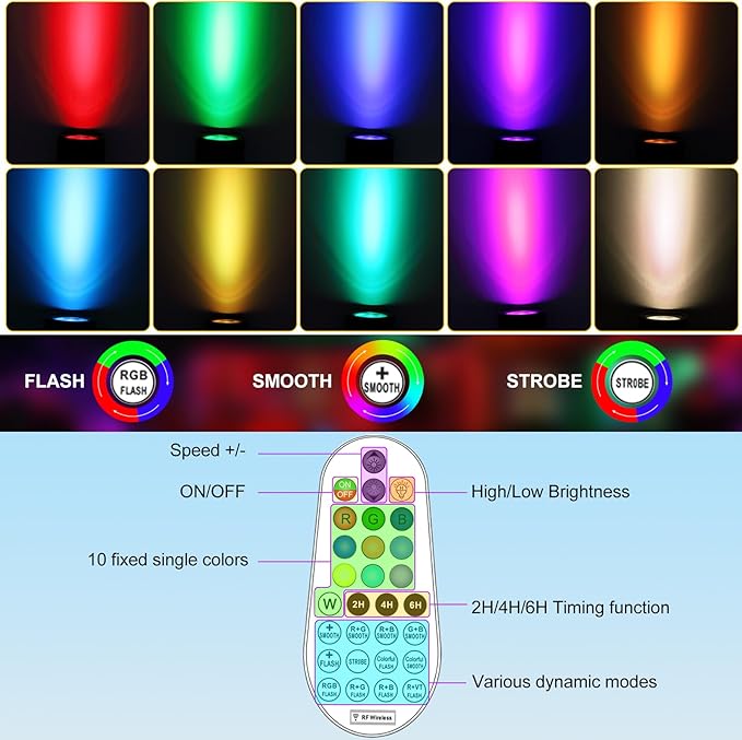 MEIHUA Solar Spot Lights Outdoor Color Changing, 6 in 1 Solar Landscape Lighting RGB Spotlights with Remote Control, IP66 Waterproof Solar Lights Outdoor Garden for Pathway Yard Pool Tree