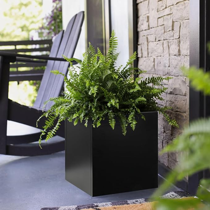 Galvanized Steel Black Planter Box Square 28 in Metal Large Planter Box Outdoor Indoor Huge Cube Heavy Duty Flower Pot Modern Commercial Residential for Patio, Yard, Garden