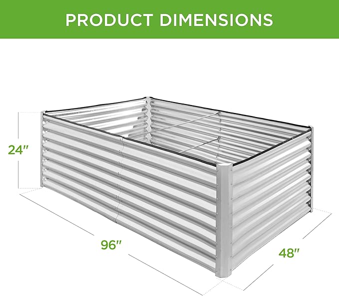 Best Choice Products 8x4x2ft Outdoor Metal Raised Garden Bed, Deep Root Planter Box for Vegetables, Herbs & Flowers, 478-Gallon Capacity, 100% Non Toxic Materials - Galvanized