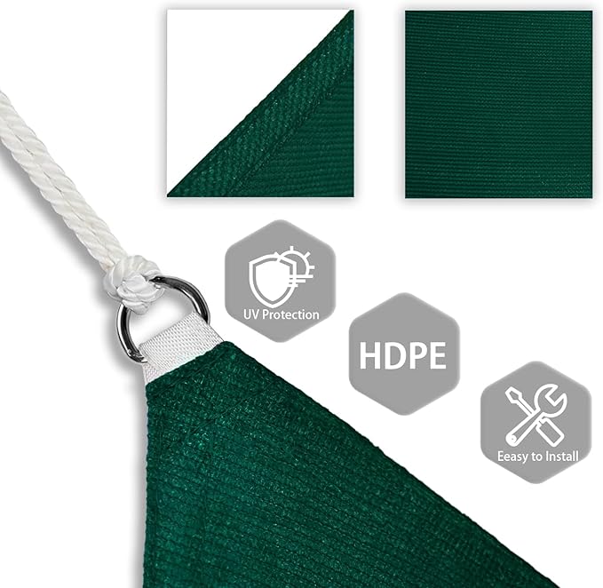 Patio Paradise 2' x 2' x 2' Sun Shade Sail Triangle Canopy Shade Cloth Fabric Sunlight Block Patio Pergola Cover HDPE Deck Awning for Outdoor Backyard Roof Shading, Green