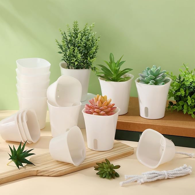10 Pcs 3 Inch Self Watering Pots Self Watering Planters for Indoor Planters Plastic Garden Flower Pots with Level Indicator Vents for Herbs
