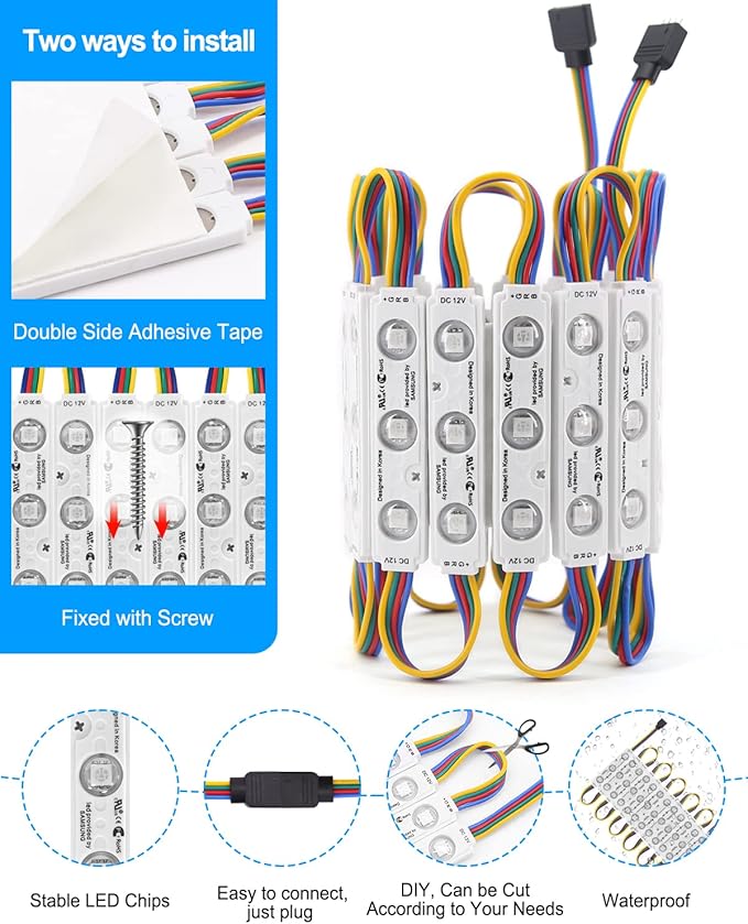 LED Window Lights Storefront Decorative Lights for Business 12V 5050 Advertising Signs Commercial Store Light LED Module 50FT (5 Packs) Upgraded RGB Light