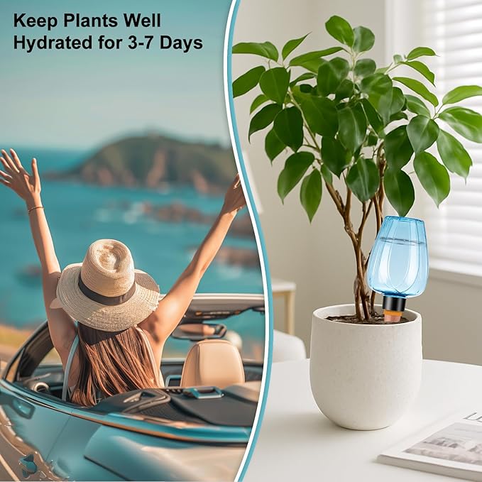 8 Pcs Plant Watering Globes Self Watering Planter Insert Plants Top Fill Water Device Plastic Water Bulbs Slow Release Terracotta for Plants, Blue