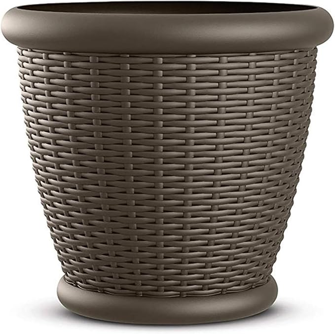 Suncast 4 Pack Wicker Planter w/ Drillable Drain Holes, Decorative Indoor/Outdoor Pot, 18in, Java