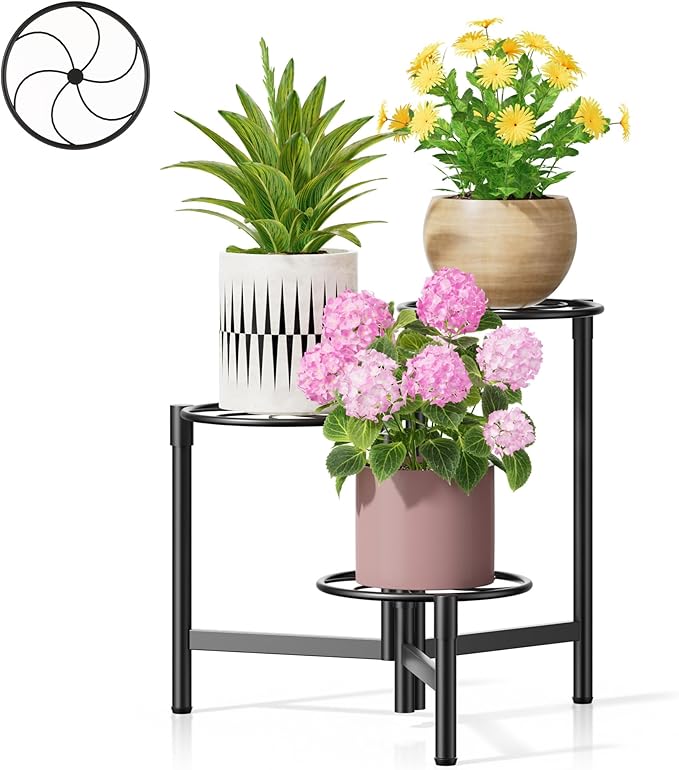 3 Tier Plant Stand Outdoor Tall Metal Corner Plant Stand for Patio Garden Balcony Living Room Bedroom Indoor Tiered Plant Shelf Black Kite