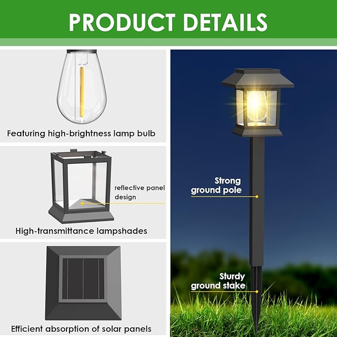 Solar Outdoor Lights, 12 Pack Solar Pathway Lights Waterproof, Landscape Lighting for Path Walkway Lawn Garden Yard Outside Décor, Black