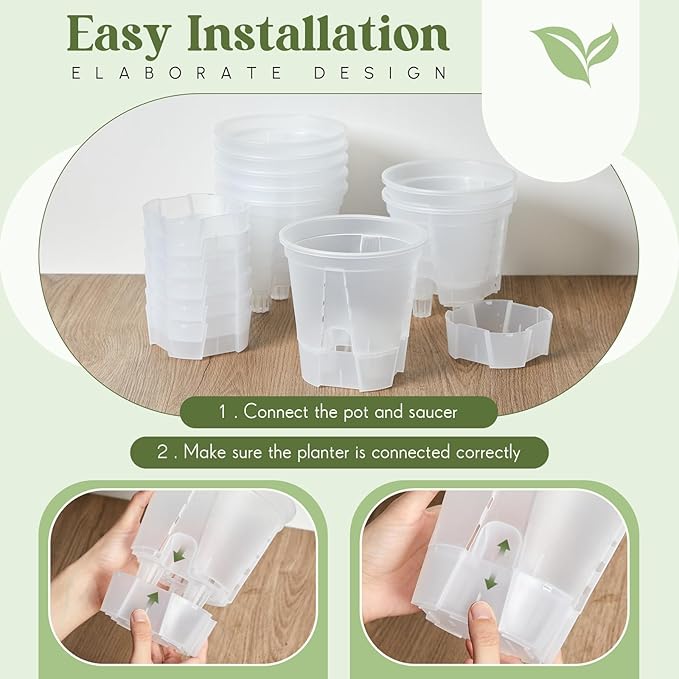 Self Watering Pots for Indoor Plants with Deep Reservoir and High Drainage Holes for Outdoor Plants and Flowers, Bare Root Planter(7.09'',Clear,9 Pcs)