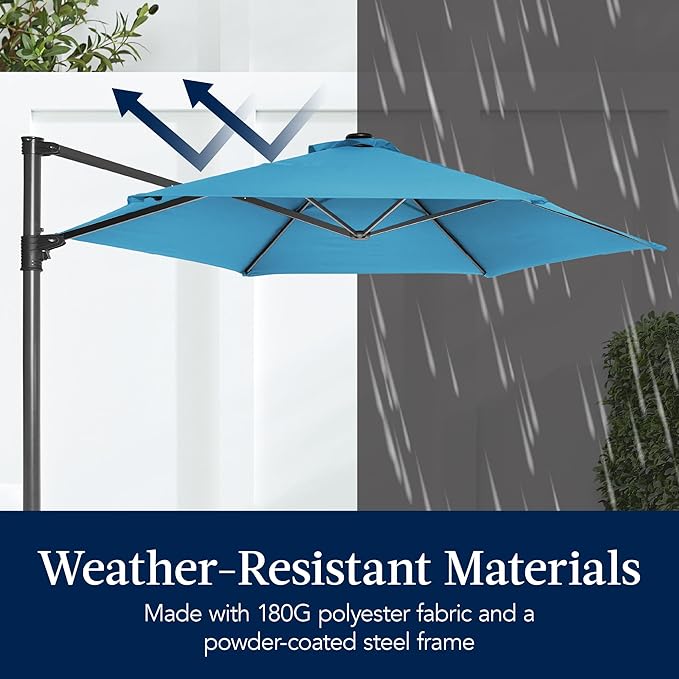 Best Choice Products 10ft Offset Cantilever Hanging Market Patio Umbrella, Smooth 360° Rotation, 8 Sturdy Ribs, Easy Adjustment - Sky Blue