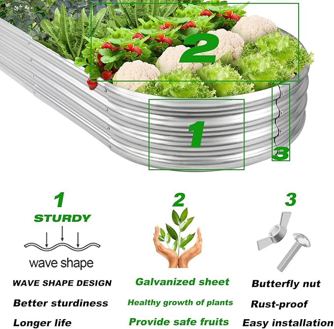 Raised Garden Bed 6.5ft Galvanized Planter Box Outdoor, Rot-Resistant Oval Large Metal Garden Bed Planter for Vegetables Flower Herb