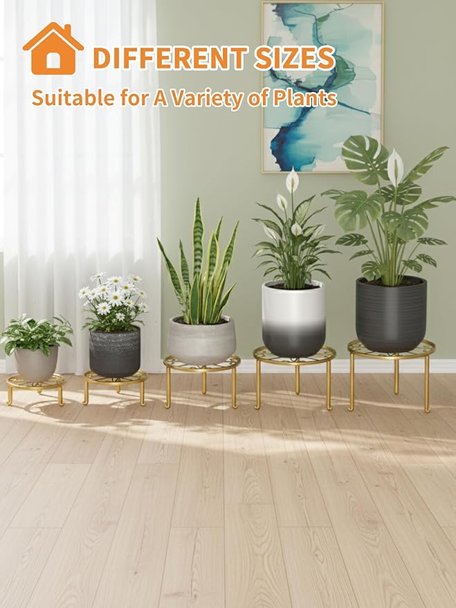 5 Pack Metal Plant Stand Home Flower Stand Shelf for Multiple Display Pot Holder Rack for Indoor Outdoor Round Short Plant Stand