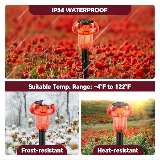 Easter Solar Pathway Lights Outdoor Decorative 4 Pack, Red LED Mushroom Solar Lights Outdoor Waterproof Solar Powered Decor for Yard Driveway Patio, Valentines Day Halloween Christmas Garden Decor