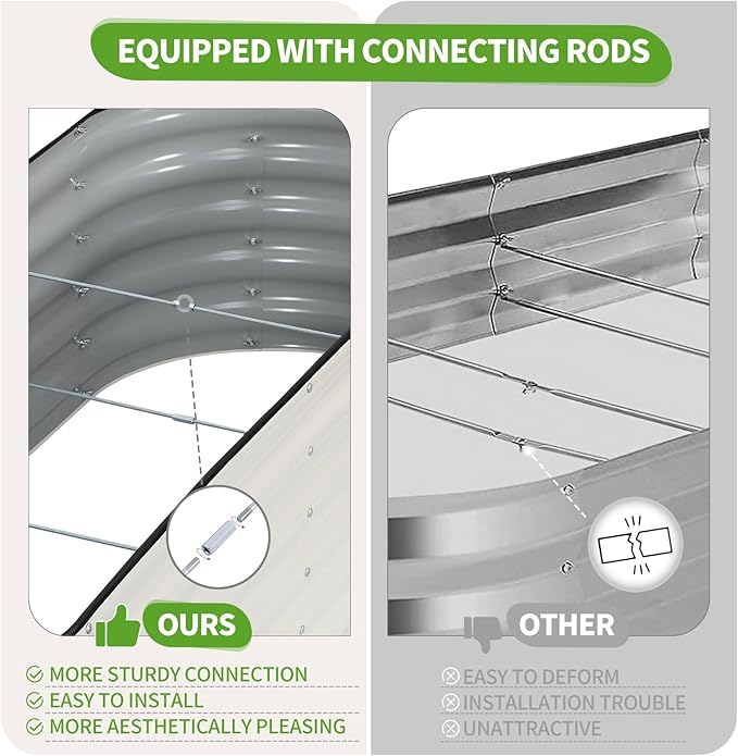 Galvanized Raised Garden Bed - 6x2x1.4FT Metal Planter Boxes Outdoor | Oval Steel Raised Bed Kit for Gardening with Protective Tape, Gloves for Vegetables, Flower, Herb (White)