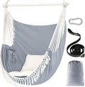Chihee Hammock Chair 4.9ft x 3.9ft Max 500 Lbs Widen Hanging Swing 2 Cushions Included Metal Spreader Bar with Anti-Slip Grooves Portable Comfy Hanging Chair Side Pocket Bohemian Chair Indoor Outdoor