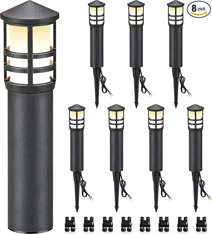 SUNVIE 8-Pack Low Voltage Pathway Lights 3W LED Landscape Pathway Lighting 3000K Warm White CRI 90+ Landscape Lights Wired 12-24V Aluminum Bollard Path Lights for Walkway Yard Garden, ETL Listed Cord
