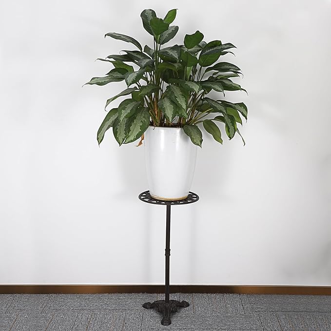 OwnMy Cast Iron Tall Plant Stand Heavy Duty Vintage Flower Pot Holder Stand, Decorative Round Potted Plant Holder Rack, Indoor Outdoor Metal Plant Holder Wrought Iron Large Plant Stand for Home Garden
