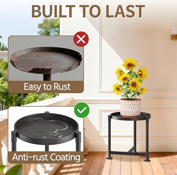LASZOLA Black Plant Stand Indoor for Large Tall Heavy Duty Planters, Metal Vertical Single Flower Holder Organizer for Floor Corner, Sturdy Wrought Iron Round Shelf for Modern House Patio Decorative