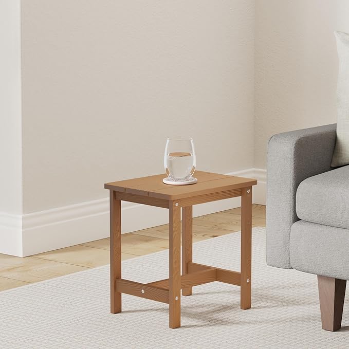 LUE BONA Outdoor Side Table, HDPS Small Outdoor Table, Adirondack Side Table, Outside End Table for Patio, Porch, Deck, Weather Resistant/Easy Maintenance/Indoor or Outside Use, Teak Color